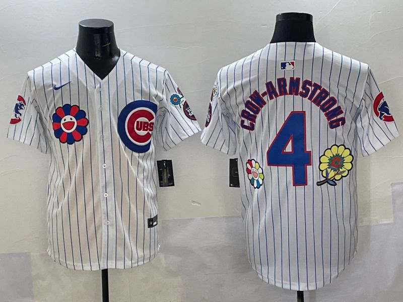 Men Chicago Cubs #4 Crow-Armstrong White Stripe Flower Edition 2025 Nike MLB Jersey style 2->chicago cubs->MLB Jersey